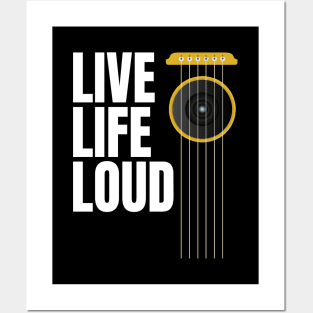 Live Life Loud - Music Lovers Design with Guitar Strings and Loudspeaker Posters and Art